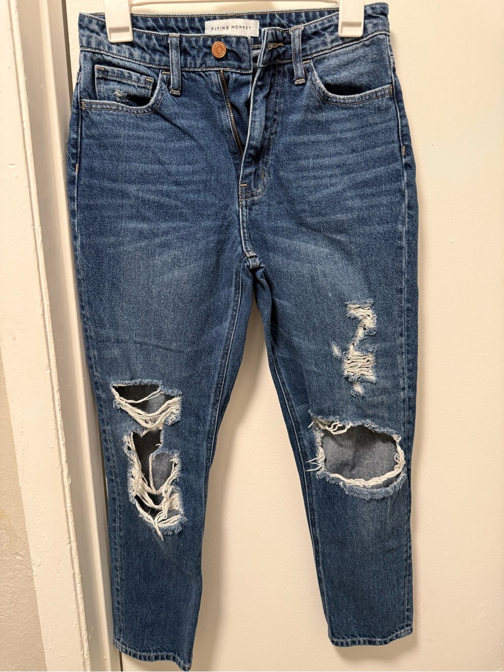 Flying Monkey Distressed Dark Blue Ankle Jeans